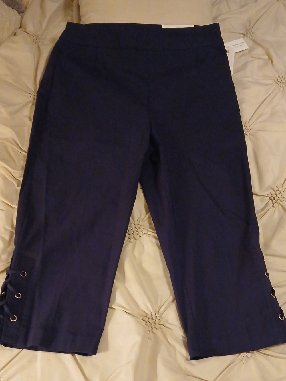 Christopher&Banks Navy Capri Pants with Side Eyelet Detail